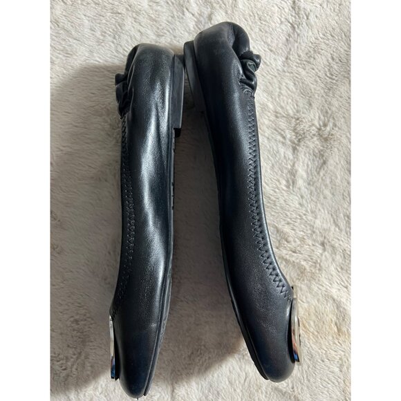 Tory Burch Womens Black Leather Minnie Travel Ballet Flats W/ Logo Medallion - Picture 3 of 10